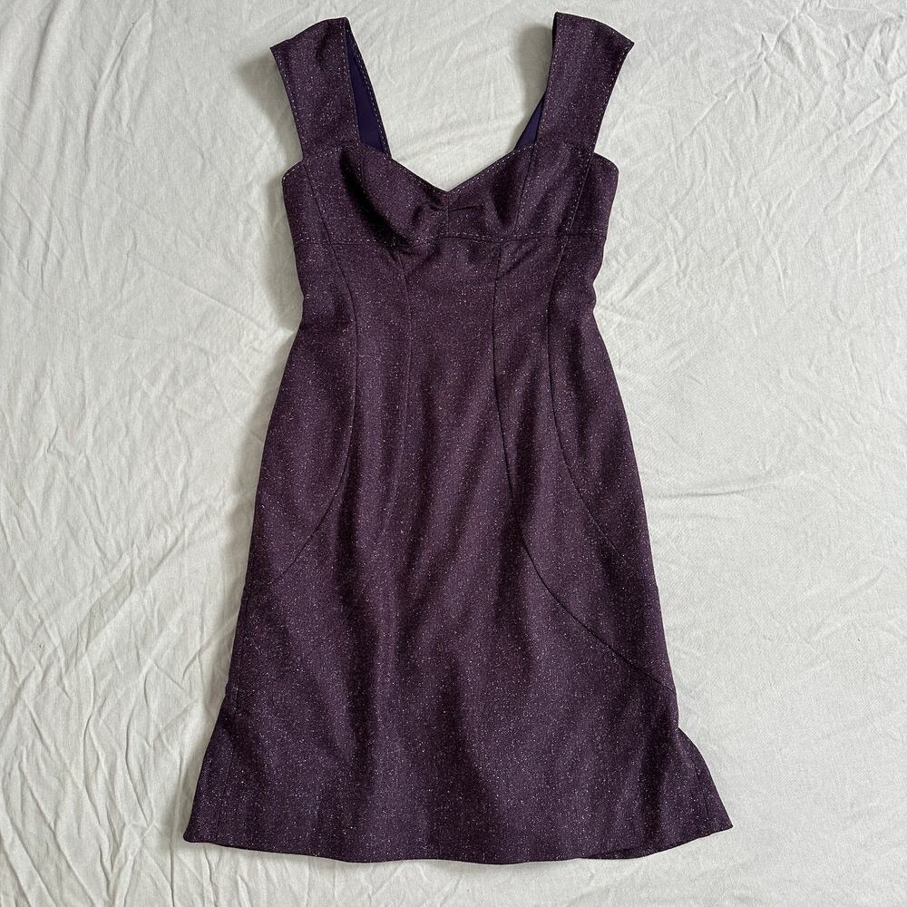 Rebecca Taylor Sz 6 Wool Silk Tweed Knit Sweetheart Dark Purple Mini Dress